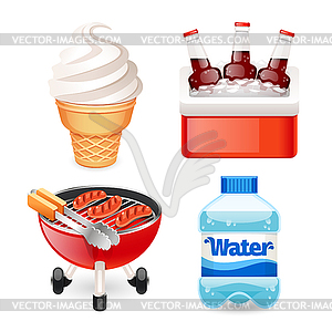 Summer Picnic Food Icons Set - vector clip art