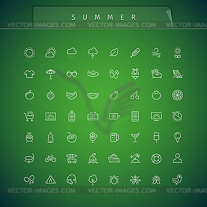 Summer and Vacation Thin Icons Set - vector clipart