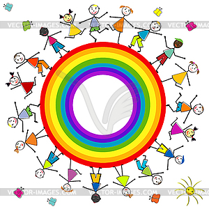 Stilisierte Kinder In Regenbogen Vektor Clipart Eps