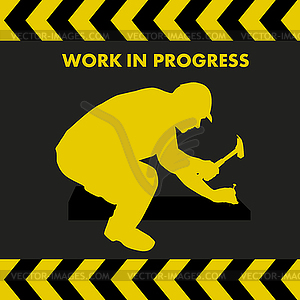 Work In Progress Sign With Worker Silhouette Vector Clipart