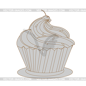 Cream cake with pink cherry - vector clip art