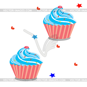 Cream cake with pink cherry - vector clipart