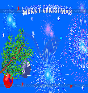 Christmas blue background with glasses, fireworks - vector clipart