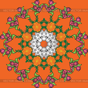Pattern with roses in Oriental style. not seamless - vector clip art