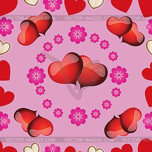 Seamless pattern with pink hearts for Valentine`s - vector clipart