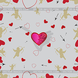 Seamless pattern with cupids and hearts. set  - vector image