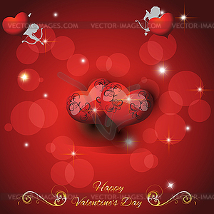 Festive red background with two hearts - vector clipart