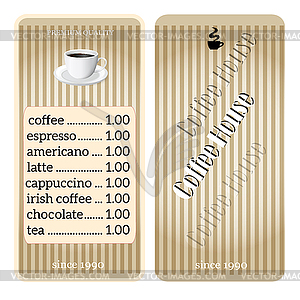 Menu for coffee shop, restaurant - vector image