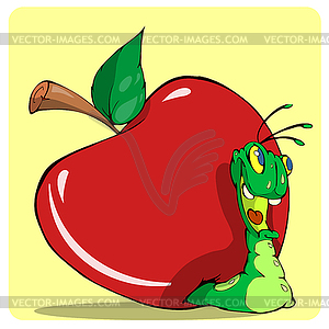 Веселый червяк из красного яблока - векторное изображение