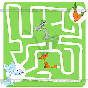 Игра для детей с Зайцем и морковь - клипарт в векторном формате