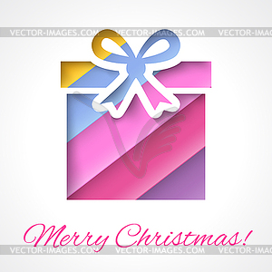 Colorful Merry Christmas greeting card with gift box - vector clip art