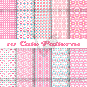 Cute different seamless patterns (tiling). Pink - stock vector clipart