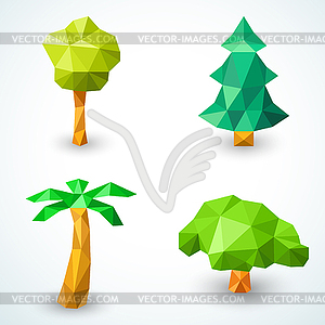 Set of polygonal origami tree icons - vector image