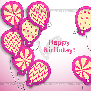 Happy birthday retro postcard with pattern balloons - vector clipart