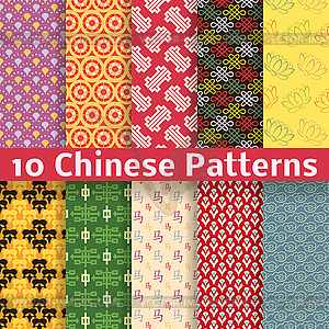 Different Chinese seamless patterns (tiling) - vector clipart