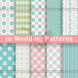 Pastel loving wedding seamless patterns (tiling) - stock vector clipart