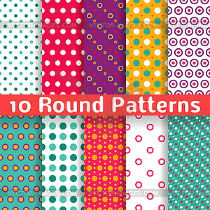Different round shape seamless patterns (tiling) - vector image