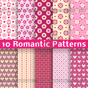 Romantic different seamless patterns (tiling) - vector clip art