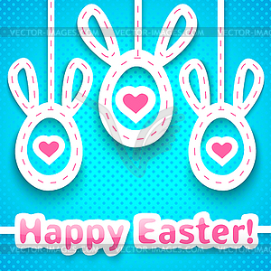 Funny easter card with big-eared eggs - vector image