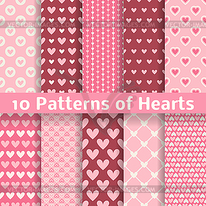 Heart shape seamless patterns (tiling) - vector clipart