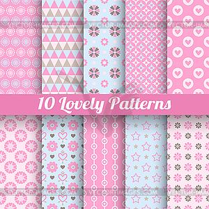 Lovely seamless patterns (tiling, with swatch) - royalty-free vector image