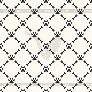 Seamless animal pattern of paw footprint and bone - vector clip art