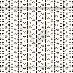Seamless animal pattern of paw footprint and bone - vector clip art