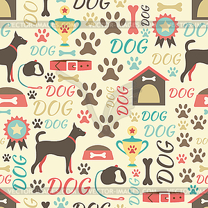 Retro seamless pattern of dog icons. Endless texture - vector clip art