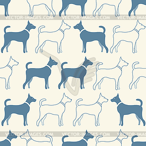 Cute doodle seamless pattern of dog silhouettes - vector clip art