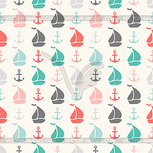 Seamless pattern of anchor and sailboat shape - vector image