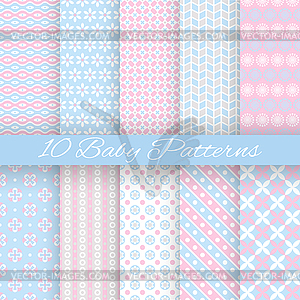 Baby pastel different seamless patterns (tiling) - vector clip art