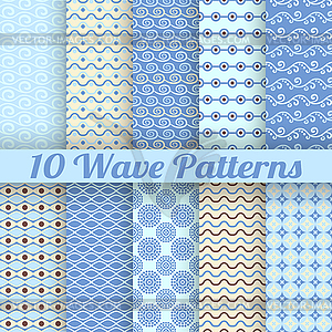 Wave different seamless patterns (tiling) - vector image
