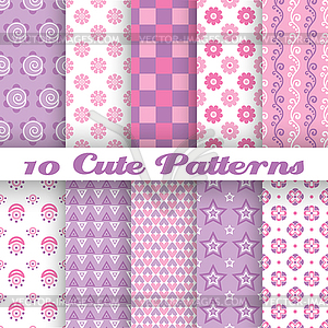 10 Cute abstract geometric bright seamless patterns - vector image