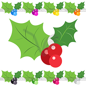 Set of holly berry sprig icons - vector clipart