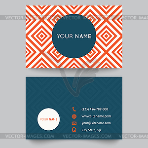 Business card template, orange and white pattern - color vector clipart