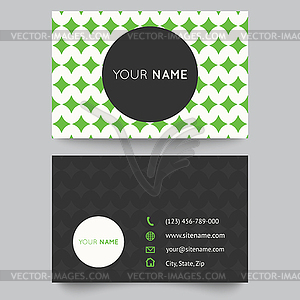 Business card template, green and white pattern - vector clip art