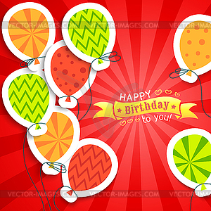 Happy birthday funny postcard with balloons - vector EPS clipart