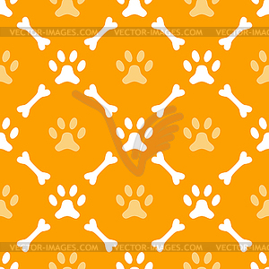 Animal seamless pattern of paw footprint and bone - vector clip art