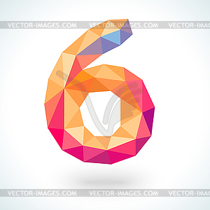 Number six in modern polygonal crystal style - vector image