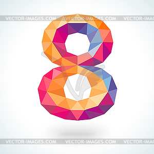 Number eight in modern polygonal crystal style - vector image