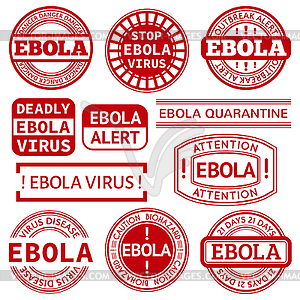 Set of red stamp with Ebola concept text - vector clipart