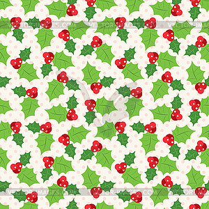 Seamless pattern of holly berry sprig - vector clipart