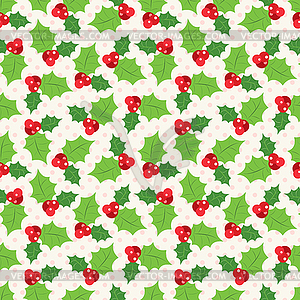 Seamless pattern of holly berry sprig - color vector clipart