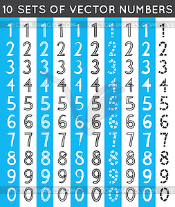 Universal different sets of simple drawn numbers - vector image
