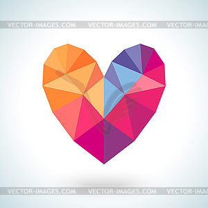 Bright colorful heart shape in modern polygonal - vector clip art