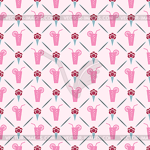 Seamless pattern of ice cream, cocktail and line - vector clipart