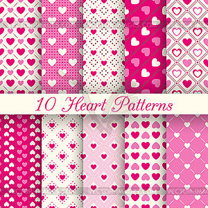 Heart shape seamless patterns. Black and white - vector EPS clipart