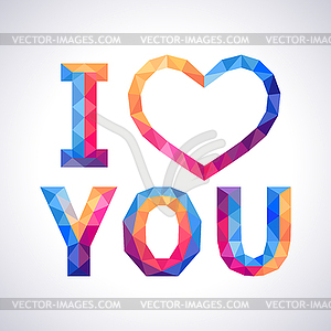 Romantic polygonal Love and Heart concept card - vector clipart