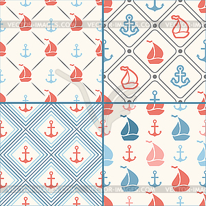 Seamless pattern set of anchor, sailboat shape in - vector image