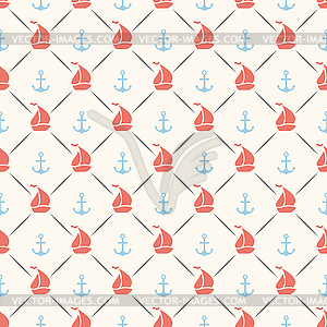 Seamless pattern of anchor, sailboat shape and line - vector image